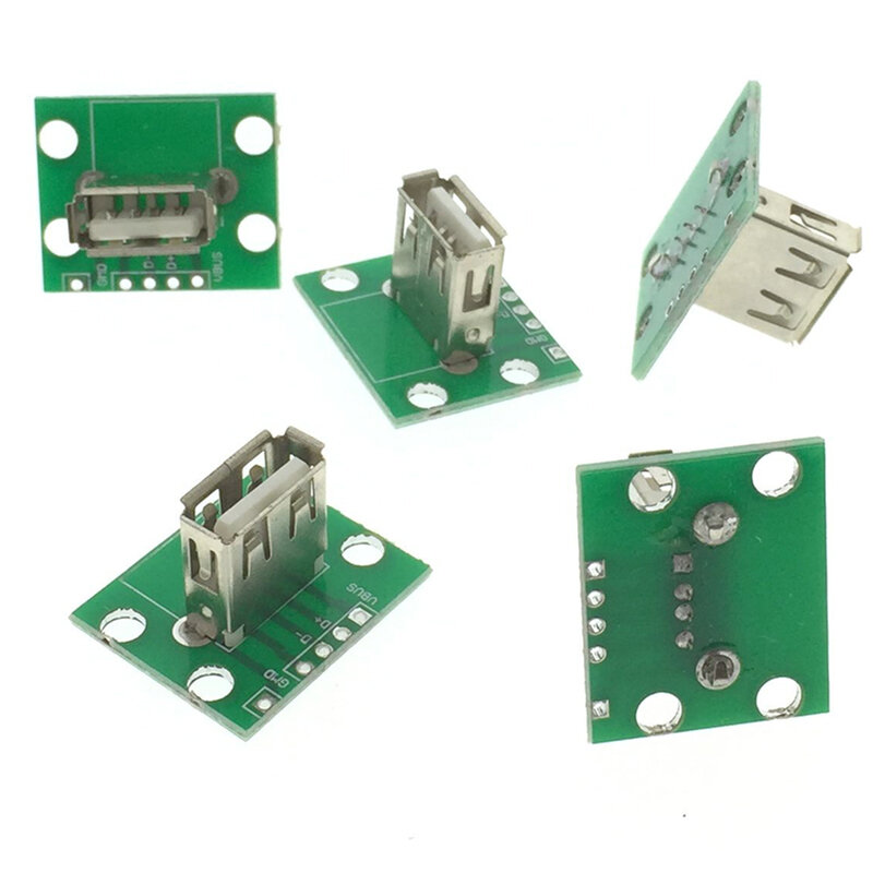 Asiento hembra Vertical de 5 piezas con PCB tipo A, Cable de transferencia de datos USB 2,0, placa convertidora soldada, espaciado de 2,54mm