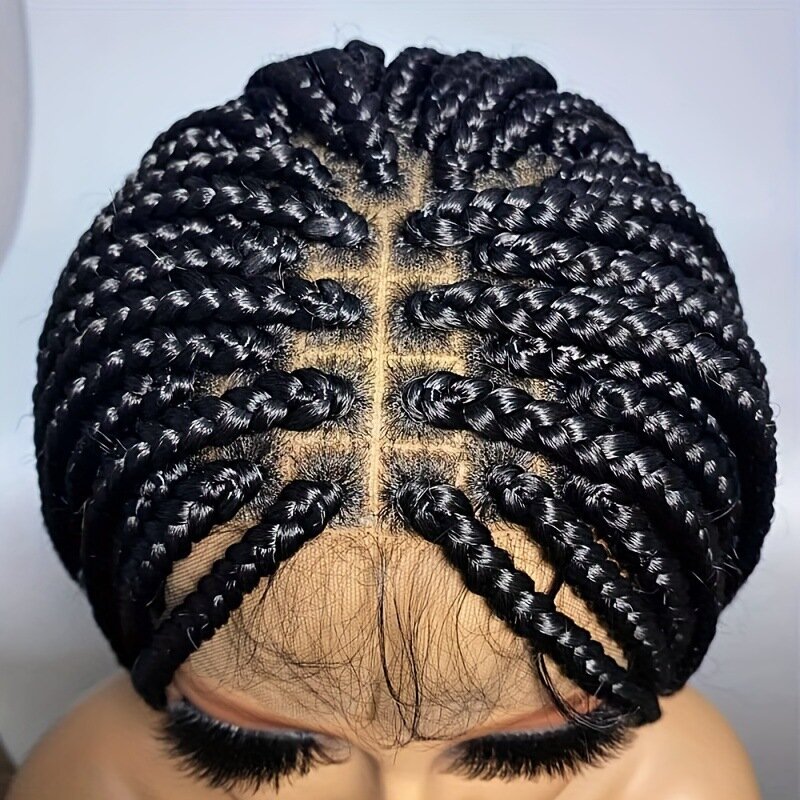 Perruque Lace Front Wig carrée tressée sans nœuds pour femme, perruques synthétiques naturelles, double lace complète avec cheveux de bébé