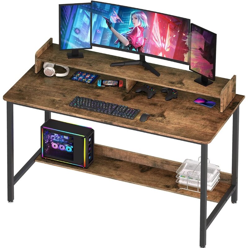 Meja Komputer dengan rak, meja tulis Gaming 43 inci, Meja belajar PC stasiun kerja dengan penyimpanan untuk rumah kantor