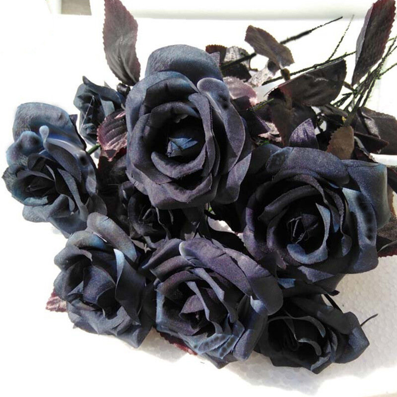 Rosa artificiale fiore finto nero singolo matrimonio simulazione fiore decorazione d'interni fiore fiori artificiali multicolori I