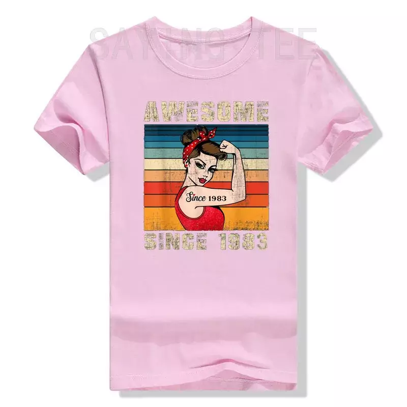 女性のグラフィックTシャツ,41歳の最高のTシャツ,誕生日プレゼント,y2kトップ,1983,半袖ブラウス,幼児の誕生日