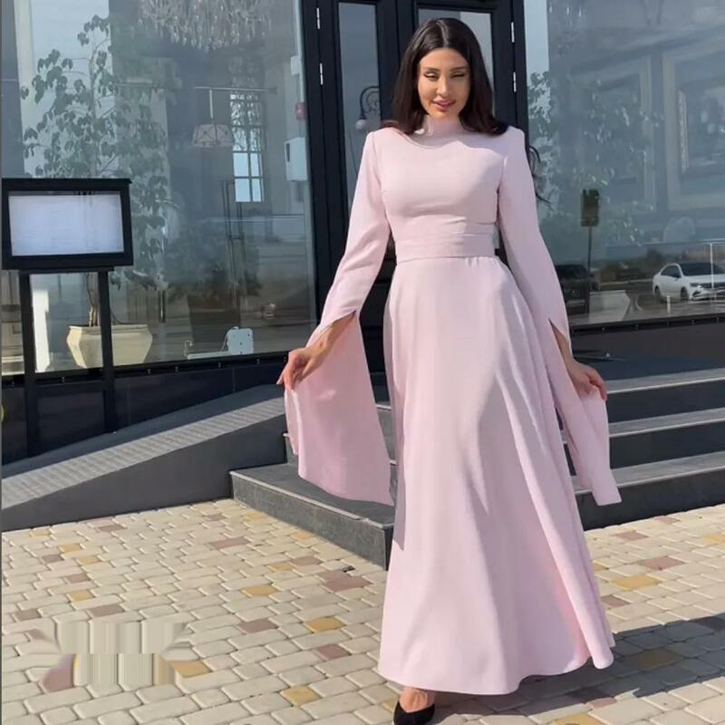 A-Line High O Neckline Prom Dress Long Sleeves Evening Dress With Ankle-Length Women Wedding Party Formal Gowns Arabia