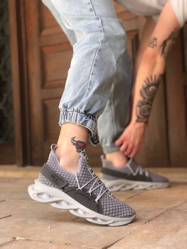ER0350 – chaussures de sport pour hommes, baskets de Style à semelle haute, en tricot détaillé Velcro, chaussures de marche respirantes en tissu