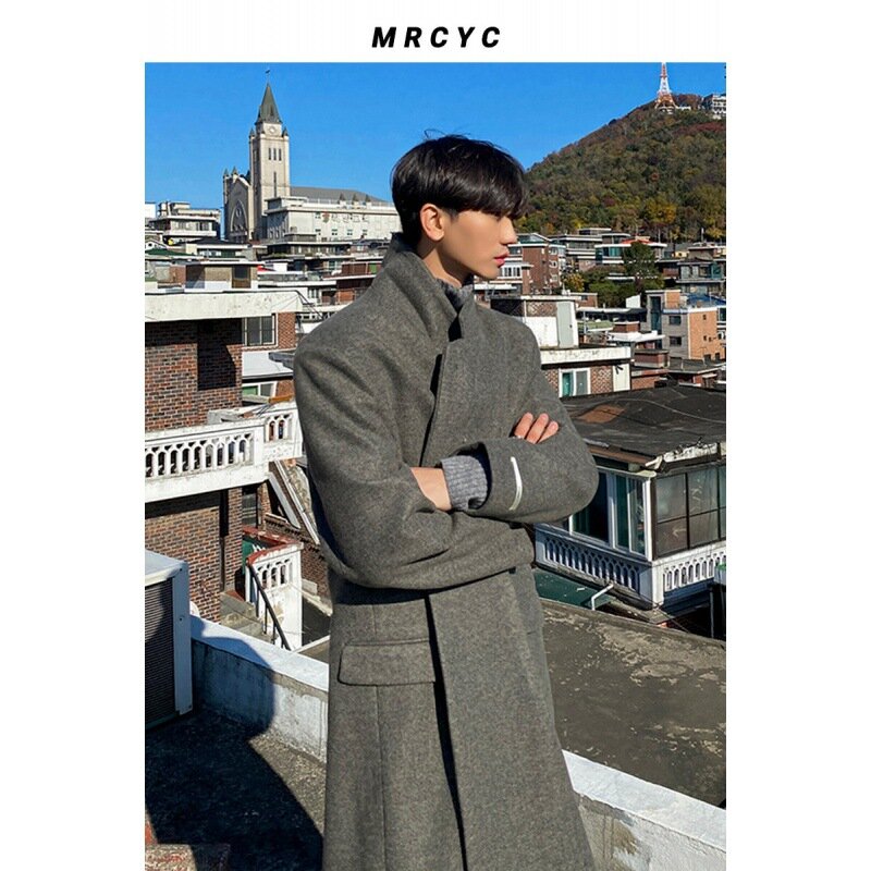 Wełniany płaszcz męski zimowy nowy koreański wersja trendu luźny długie wysokie jakości wełniany płaszcz.