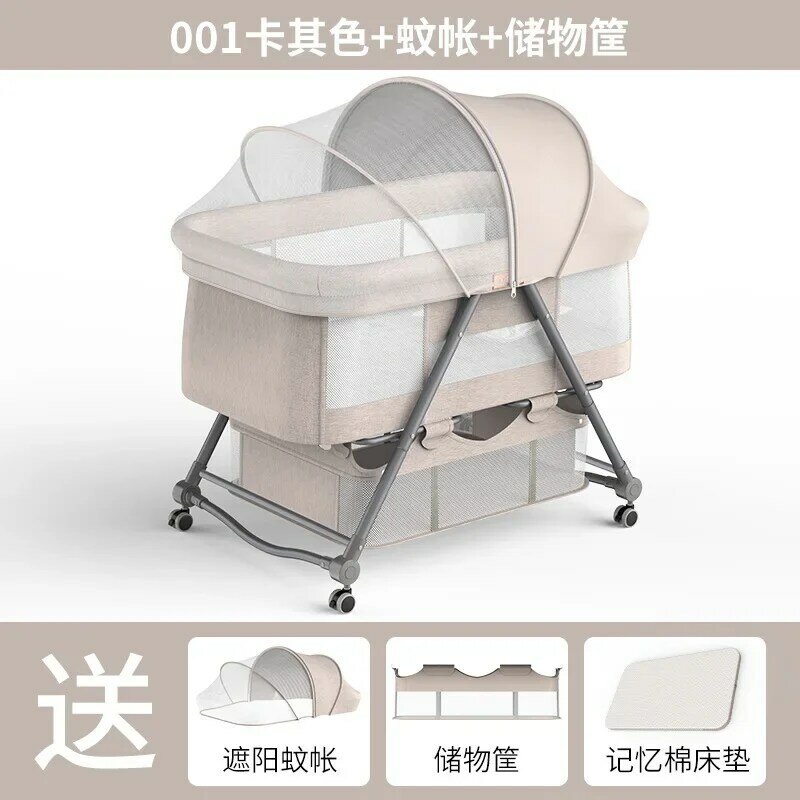 Portable Baby Crib Multifunctional Folding Baby Bed Splicing Queen Bed Baby Cradle Bed Bb Anti-overflow Milk