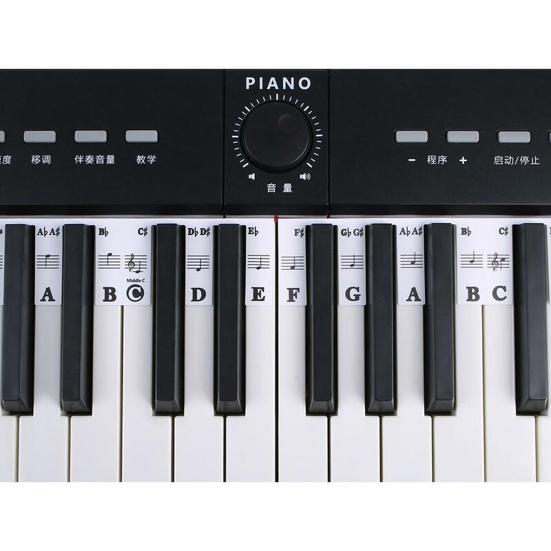 61 مفاتيح 88 مفاتيح قابلة للإزالة البيانو للملصقات الرئيسية البيانو لوحة المفاتيح ملصقات البيانو أشعل النار ملاحظات ماركر تراكب للبيانو بالإصبع دليل