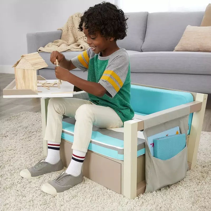 Poduszka z materiału stolik dla dzieci 2 w 1 zabawa i nauka obrotowe prawdziwe drewniane biurko z zestaw krzeseł nowoczesnymi bez ładunkowy
