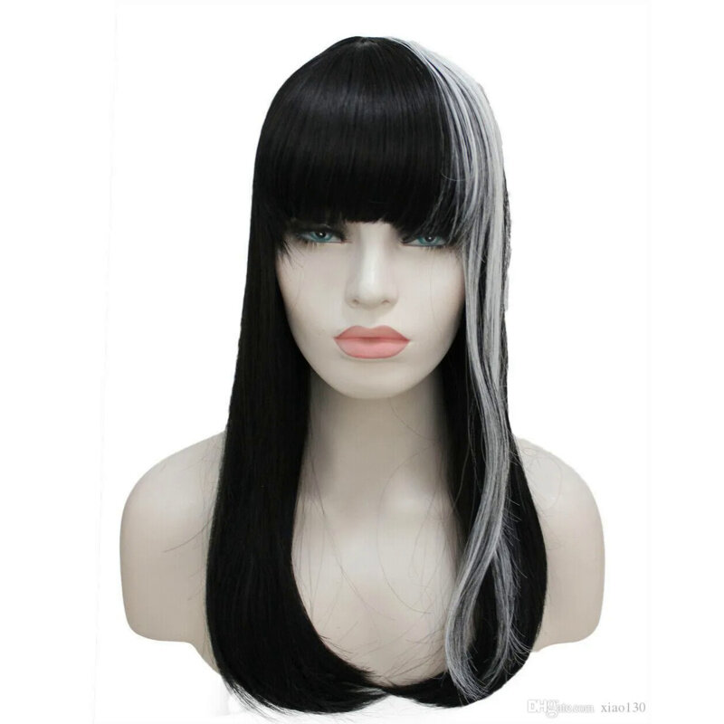 Synthetic hair women wig 55 cm Long Straight Bla Mixed White costumes wigs