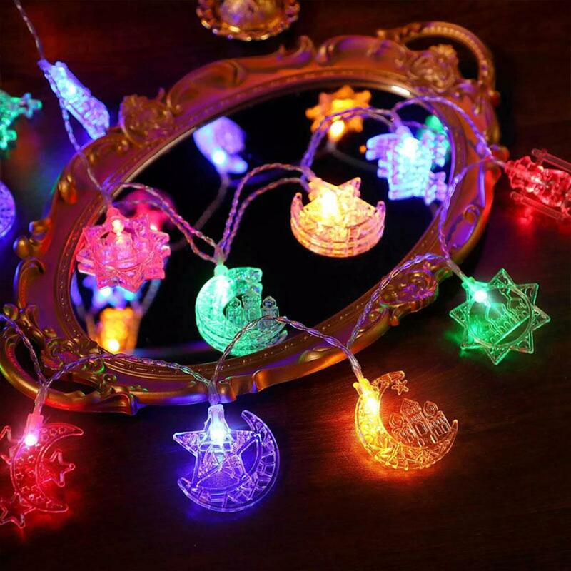 Ramadan Decorações Guirlanda para Casa e Festa de Casamento, Lua e Estrela LED Light String, EID Mubarak Fairy Lights, Decorações de Quarto, 2024, 1,5 m
