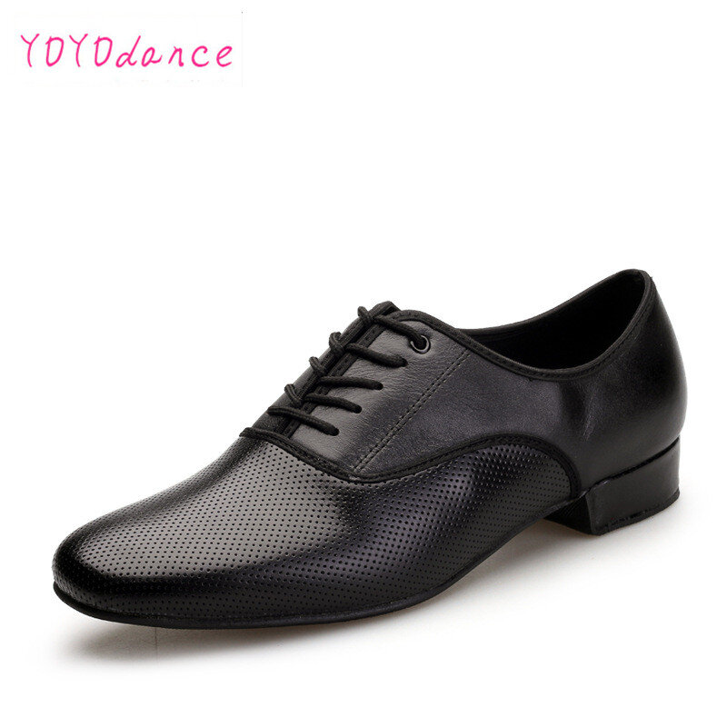 Zapatillas de deporte de cuero para hombre, zapatos de baile de tacón plano Latino negro, zapatos de salón de tamaño Plug