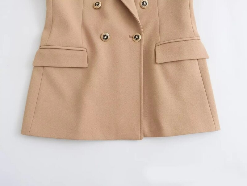 Frauen neue Mode Taschen dekoration Zweireiher solide lässige Blazer Mantel Vintage Langarm weibliche Oberbekleidung