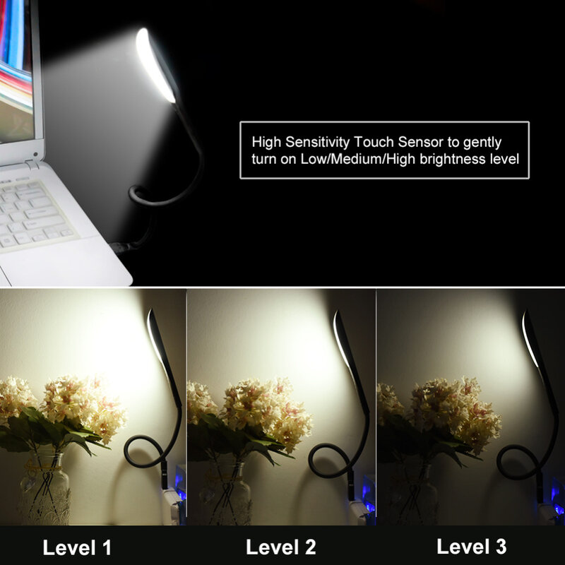 Lampu LED Mini USB portabel, lampu buku LED Sensor sentuh untuk Power Bank PC laptop buku pencahayaan malam