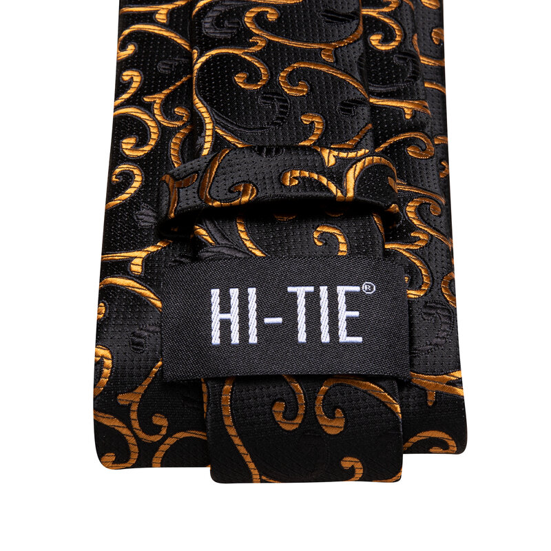 Hi-Tie Designer Black Gold novità Elegant Men Tie Jacquard cravatta accessorio cravatta Wedding Business Party Hanky gemelli Set