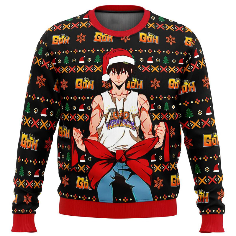 Sweater kerah bundar karakter Anime Game cetak 3D Musim Dingin 2023 sebagai hadiah Natal untuk anak-anak