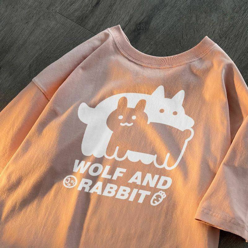 Y2K 개성 귀여운 동물 프린트 티셔츠, 일본 스타일 Y2K 스트리트 패션 브랜드, 힙합 루즈 반팔 티셔츠, 여름