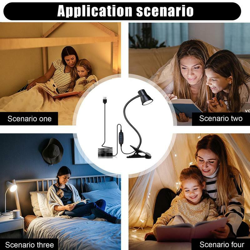 Clip On Desk Lamp Eye Caring Desk Lamp With Clamp Book Lamp With 360 Degree Flexible Gooseneck 3 Modes 10 Brightness USB Light