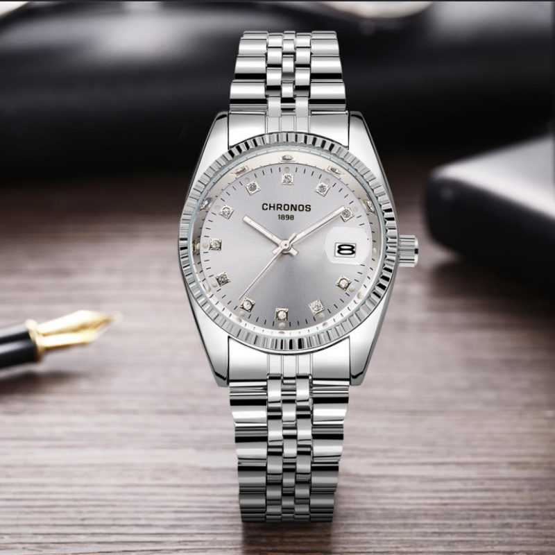 남녀공용 럭셔리 브랜드 시계, 방수 시계, 남성용 달력 쿼츠 손목 시계, 풀 스틸 시계, 커플 시계
