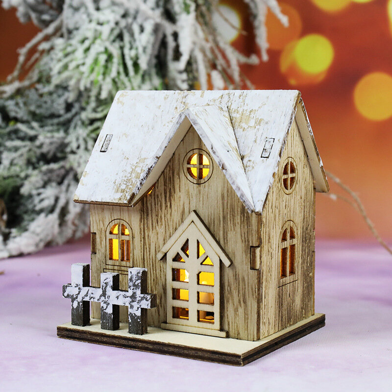 Hot Sale Christmas Luminous Cabin Christmas Wooden House Glittery LED Light Home Decoration Night Lamp Pendant Prop Led Gift