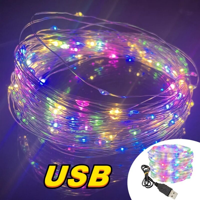 1/10/20M USB LED String Lights Copper Silver Wire Garland Light Waterproof Fairy Lights For Christmas Wedding Party Decoration