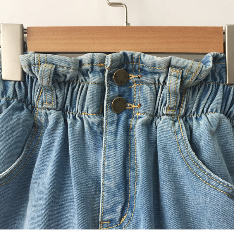 Pantaloncini di Jeans a vita alta estivi Casual 2021 da donna pantaloncini larghi da donna con orlo arrotolabile tasca elastica in vita Jeans bianchi blu femminili