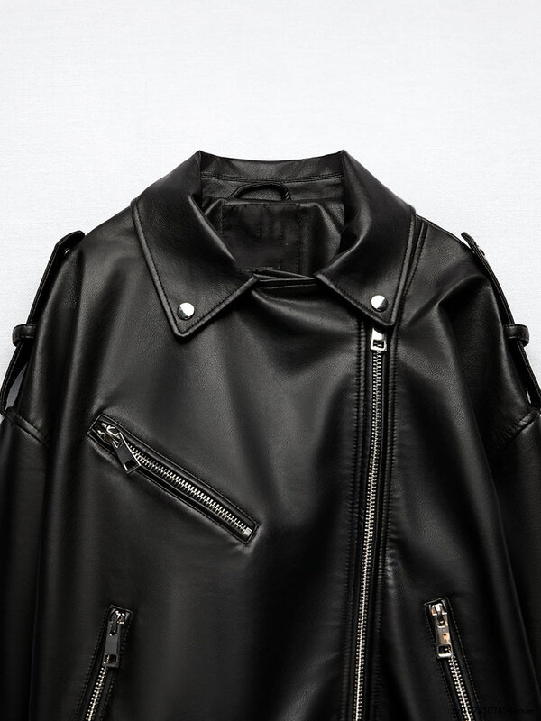 Belt Motorcycle Leather Jackets for Winter Women PU Black Leather Coat Heavy White Casual 2023 New In Clothing Stylish