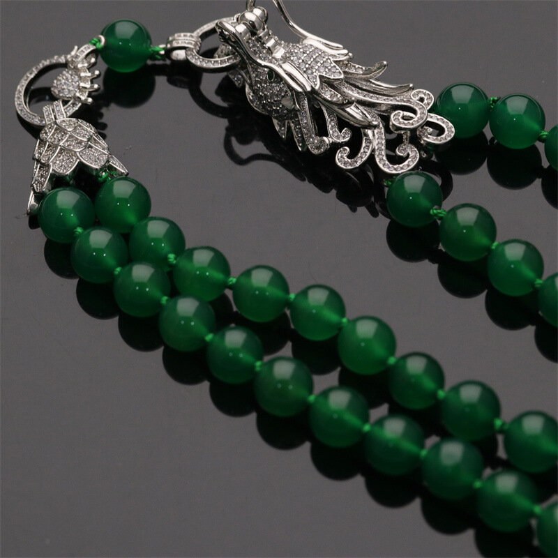 2layers green Agate round 10mm  necklace 55-65cm wholesale beads nature FPPJ