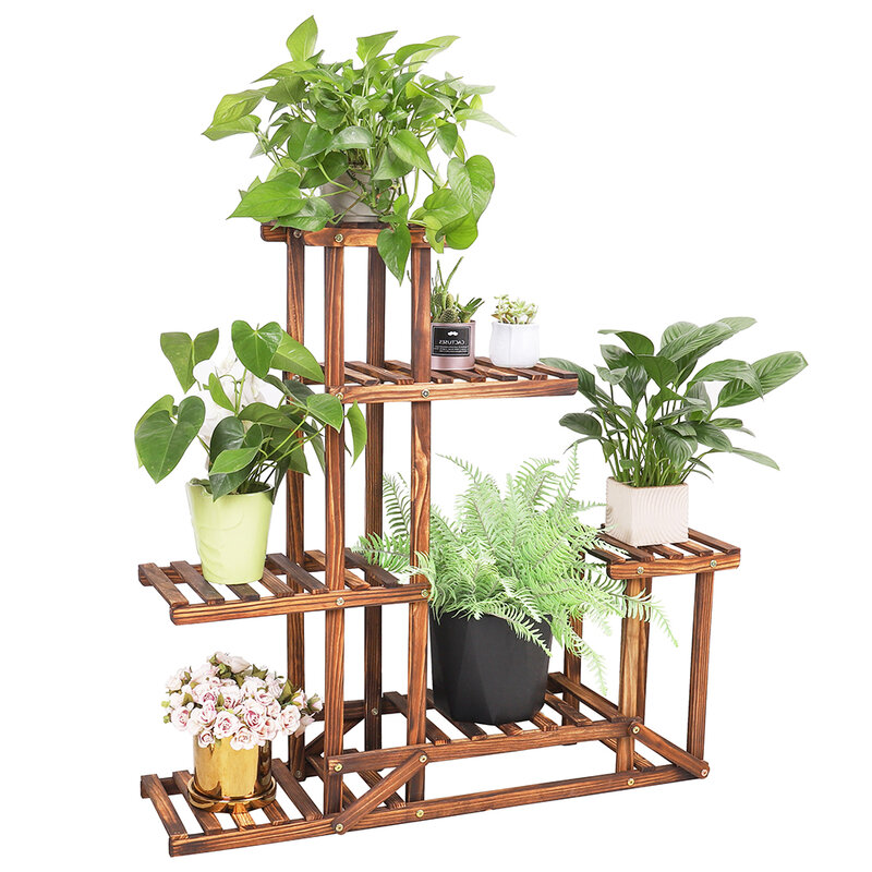Soporte de madera para plantas, estante de exhibición para múltiples plantas, interior, exterior, jardín, Patio, 6 niveles