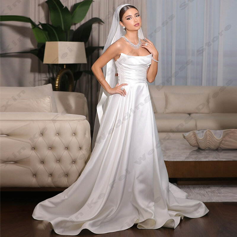 Elegant Women's Satin Bridal Dresses Sexy Sleeveless Bohemian Wedding Dress Formal Beach Party 2024 Bride Gowns Vestidos De Robe