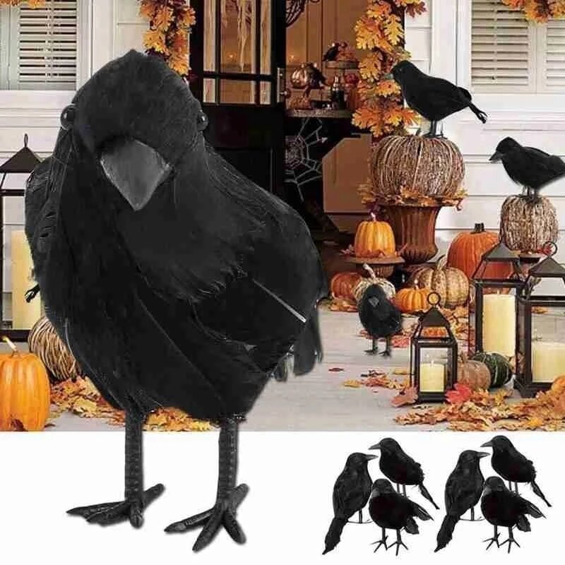 ハロウィーンの黒いクロウデコレーション、シミュレーション、動物モデル、鳥、怖いおもちゃ、ホラーアクセサリー、ハロウィーンパーティー、家の装飾、1個