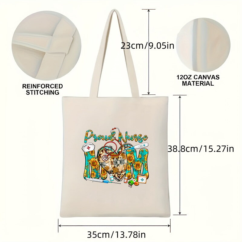 Nurse's Day Pattern Large Capacity Canvas Shoulder Bag Foldable Environmental Handbag Reusable Shoulder Bag