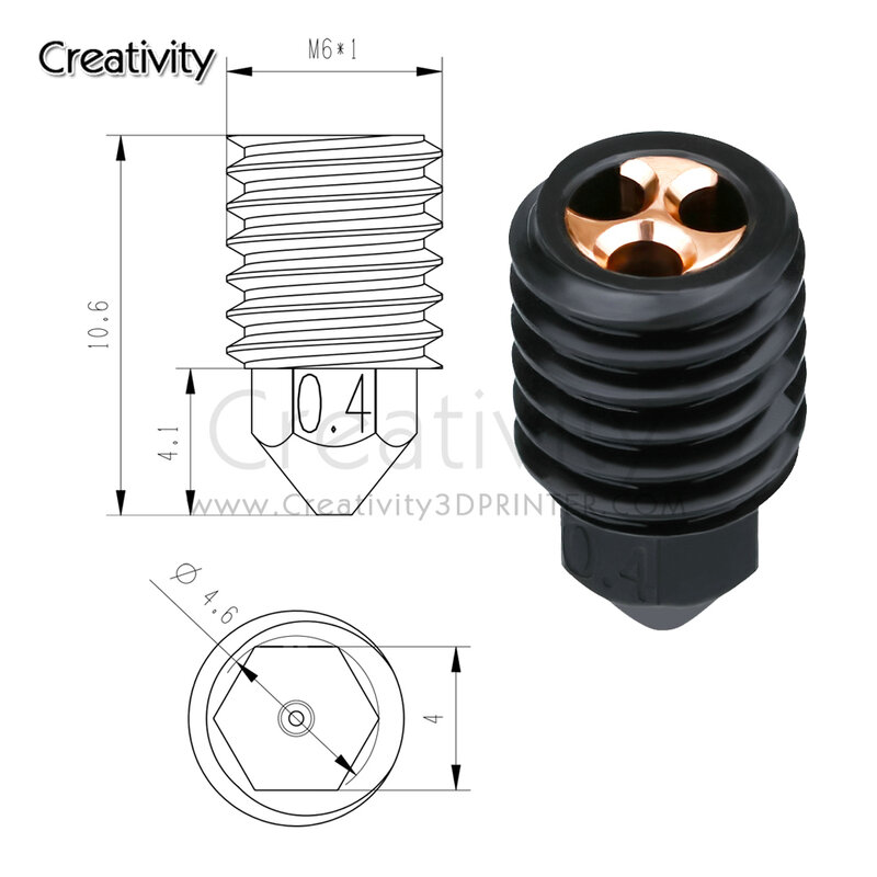 High Flow CHT Hard Steel Nozzle for Bambu Carbon Lab X1 Combo 500℃ Temperature M6 Brass Extruder Nozzles Fit Bambulab P1P Hotend