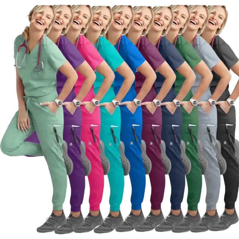 زي طبي متعدد الألوان للدعك ، زي تجميل سبا ، ملابس عمل بيطرية لطبيب الأسنان ، مجموعة فرك عيادة الصيدلية
