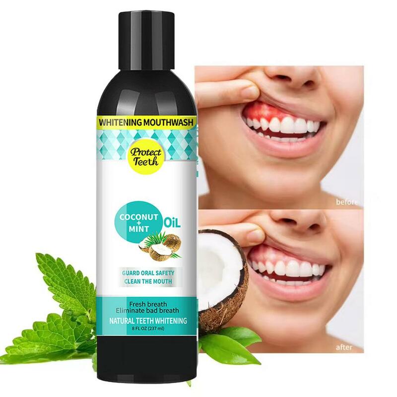 237ml Coconut Mint Pulling Oil Mouthwash Alcohol-free Brightening Breath Oral Heal Tongue Fresh Mouth Oral Teeth Scraper Se H4F5