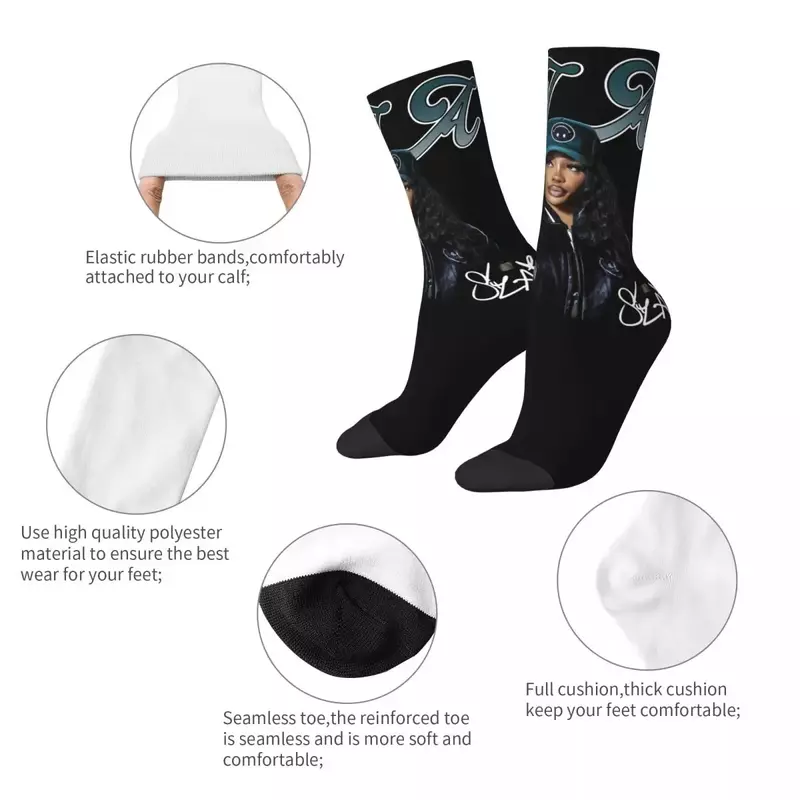 Calcetines de fútbol absorbentes de sudor Unisex, diseño loco, Rapper SZA SOS, Otoño e Invierno