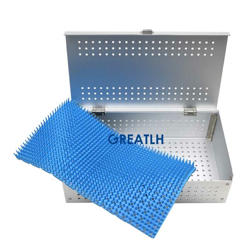 Caja de bandeja de esterilización Autoclavable, caja de desinfección con almohadilla de silicona, instrumento quirúrgico ocular de aleación de aluminio