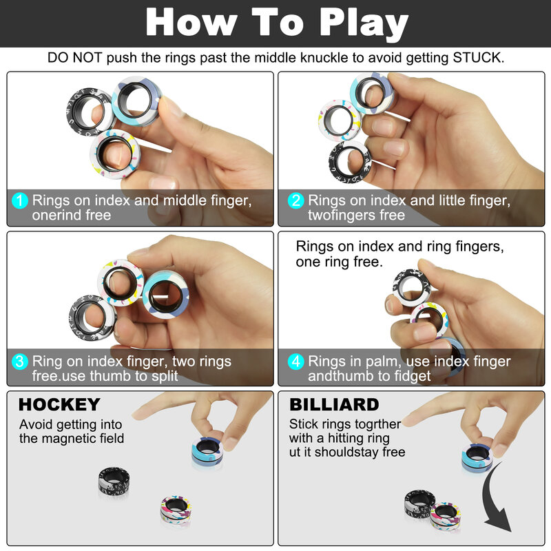 OWOYCY mainan Fidget cincin magnetik 3/9 buah cincin Magnet jari ADHD penghilang stres mainan Spinner ajaib untuk anak-anak dewasa kecemasan