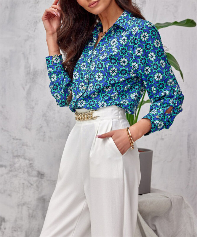 Camisas e blusas langärmlige arbeits oberteile blusen elegante hemden für frauen vintage druck büro hemden streetwear top y2k bluse