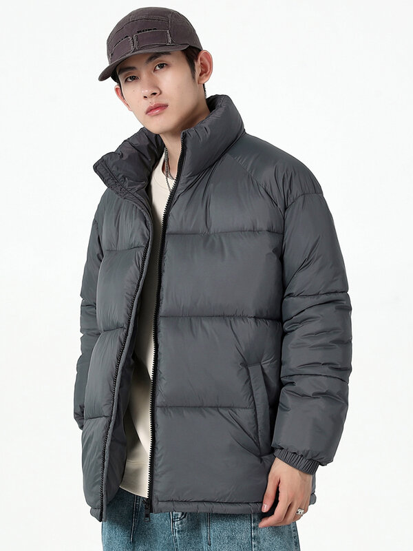 남성용 스탠드 칼라 두꺼운 따뜻한 패딩 재킷, 캐주얼 바람막이 보온 패딩 코트, 한국 패션 파카, 2023 겨울 신상
