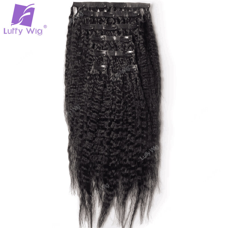 Seamless Pu Clip In Human Hair Extensions Kinky Straight Brazilian Remy Clip Ins Human Hair Bundles For Black Women Luffywig