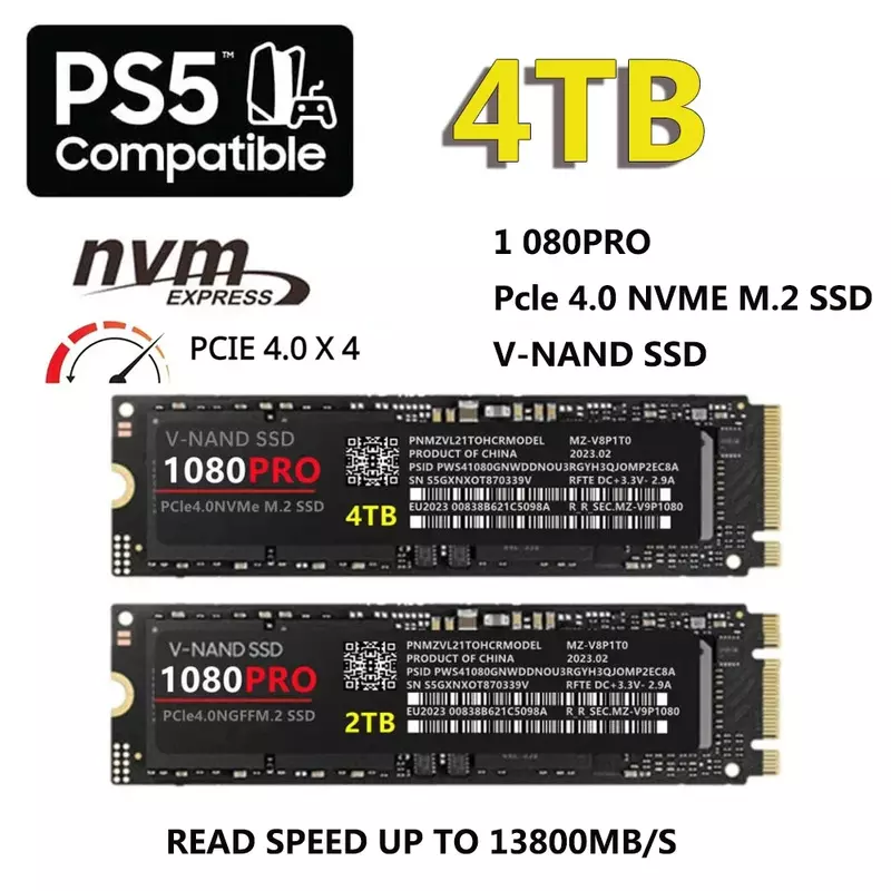 ฮาร์ดดิสก์1080PRO ภายในแบบใหม่ของแท้ฮาร์ดดิสก์แบบโซลิดสเตตฮาร์ดดิสก์แบบ NGFF M.2 PCIe 4.0 NVMe 2.0 SSD สำหรับเดสก์ท็อป PS5เกมพีซี