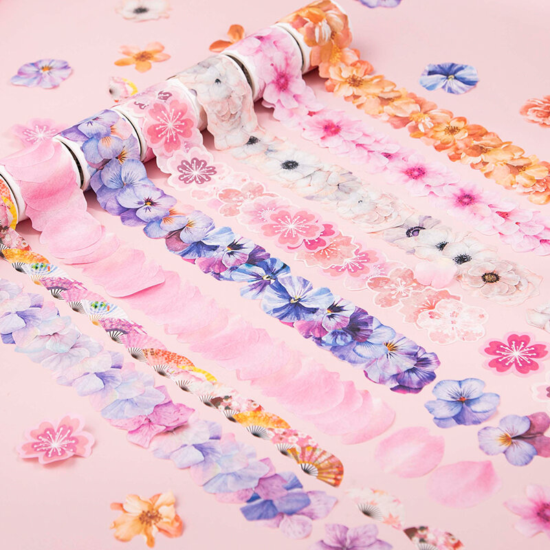 Yoofun – papier autocollant Washi Sakura créatif, 50 pièces/rouleau, ruban décoratif floral, ruban de masquage, carte cadeau, pour Journal agenda
