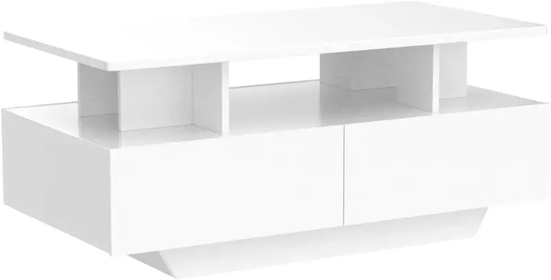 Светодиодный кофейный столик с отделением для хранения, высокие глянцевые зеркальные журнальные столики для гостиной, маленький центральный столик с открытой полкой
