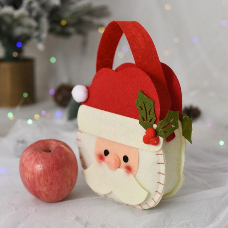 Tas non-tenun ornamen kain wol, tas pohon Natal dengan pegangan, tas Tote, tas permen, tas hadiah Natal, kantong hadiah