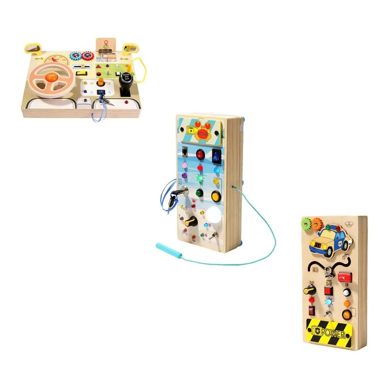 Circuit Busy Board with Light Wooden Sensory Board for Preschool Kids Travel