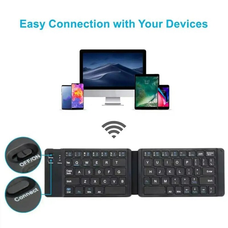 Mini teclado BT dobrável sem fio, Compatível com Bluetooth, Light-Handy, Teclado dobrável para Mac, Windows, Laptop, Tablet