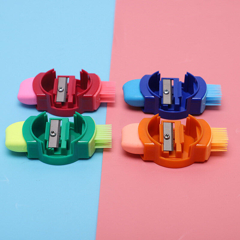 Mini Sacapuntas de lápices coloridos con borradores, sacapuntas con forma de reloj divertido, cepillo, suministros escolares de oficina, máquina para niñas