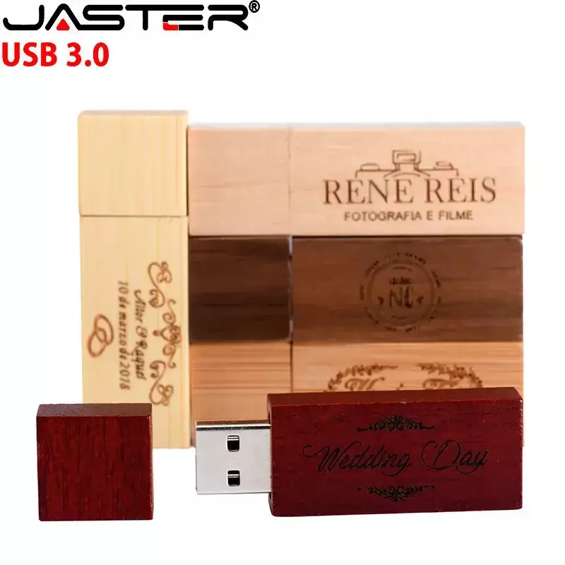 JASTER-Clés USB 128 avec logo personnalisé gratuit, clé USB de studio de photographie, boîte en bois, clé USB, cadeau de mariage, 16 Go, 32 Go, 64 Go, 3.0 Go