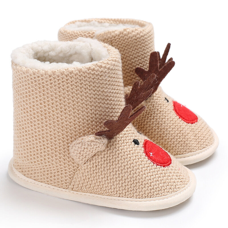 Sepatu bot salju Tahun Baru, sepatu katun hangat mewah gaya rusa Natal dengan sol lembut dan nyaman
