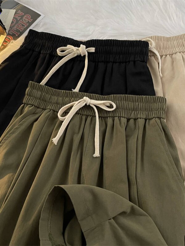 Pantalones cortos Cargo con cordón para hombre, Shorts holgados informales con múltiples bolsillos, ropa de calle táctica de Hip Hop, E42, Verano