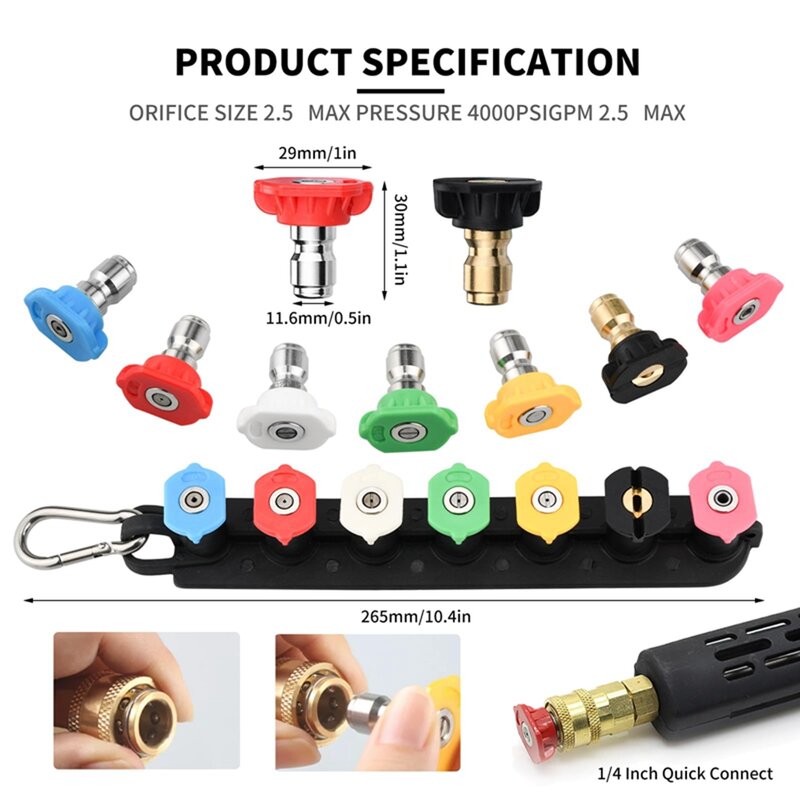 High Pressure Washer Nozzle 5 or 7 Pack With Holder 1/4 Inch Quick Connect to Washer Gun Pressure Washing Device For Wash Cars